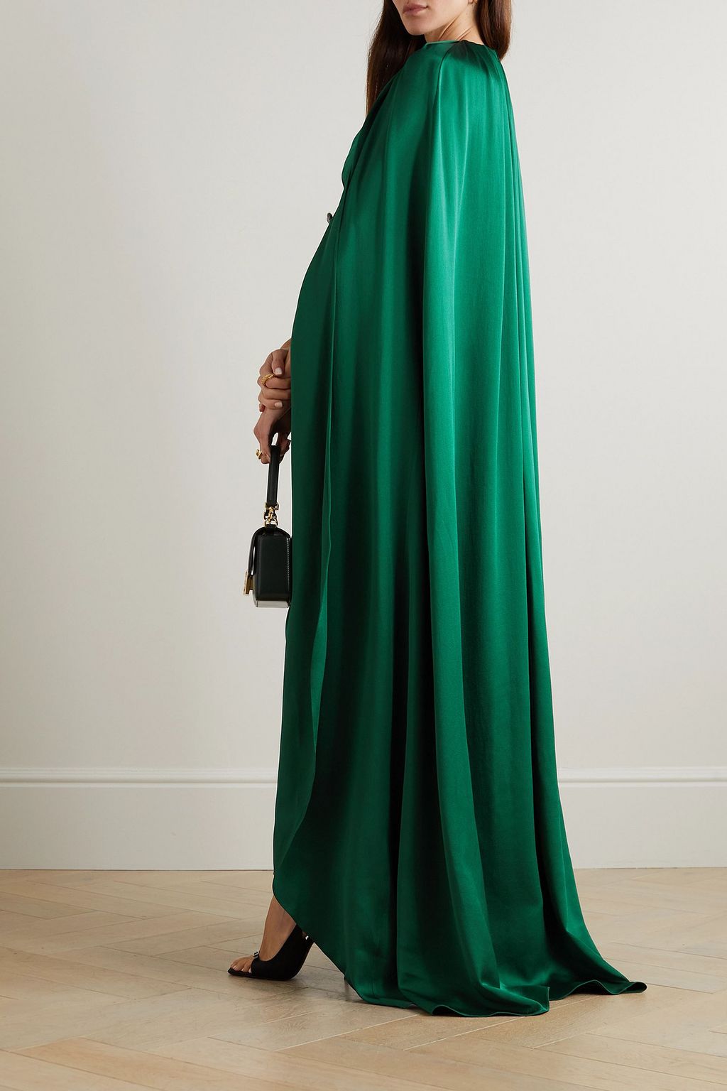 SAFIYAA Irene cape-effect crystal-embellished satin gown