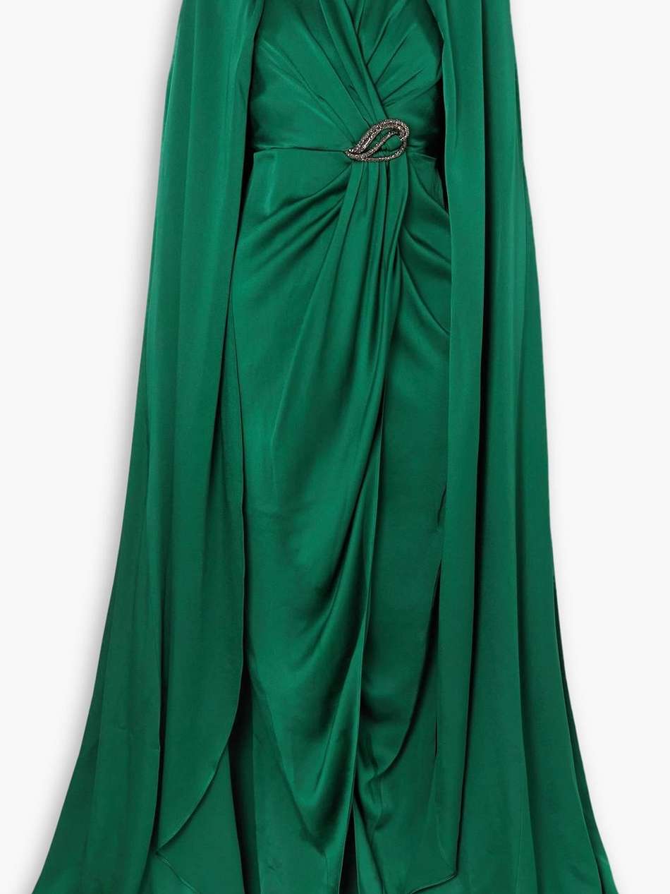irene cape-effect crystal-embellished satin gown