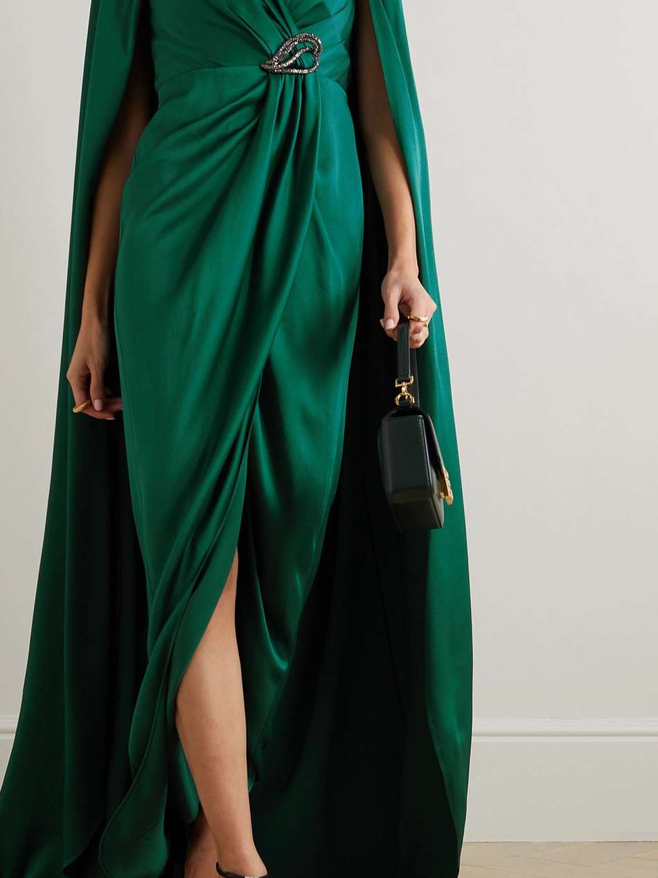 irene cape-effect crystal-embellished satin gown