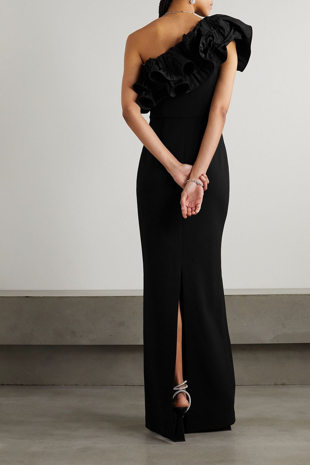 REBECCA VALLANCE Chloe one-shoulder ruffled crepe gown