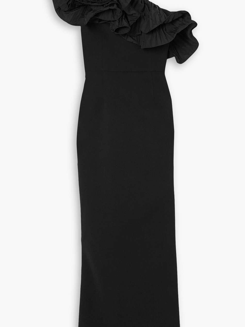 chloe one-shoulder taffeta-trimmed stretch-crepe gown