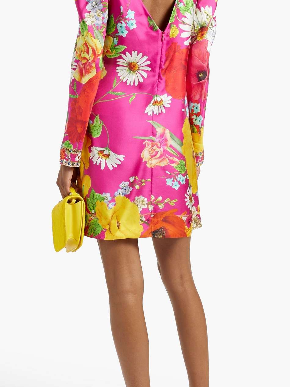 cutout crystal-embellished floral-print silk-twill mini dress