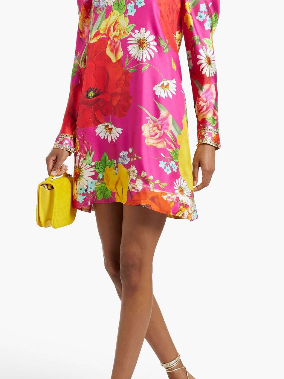 cutout crystal-embellished floral-print silk-twill mini dress