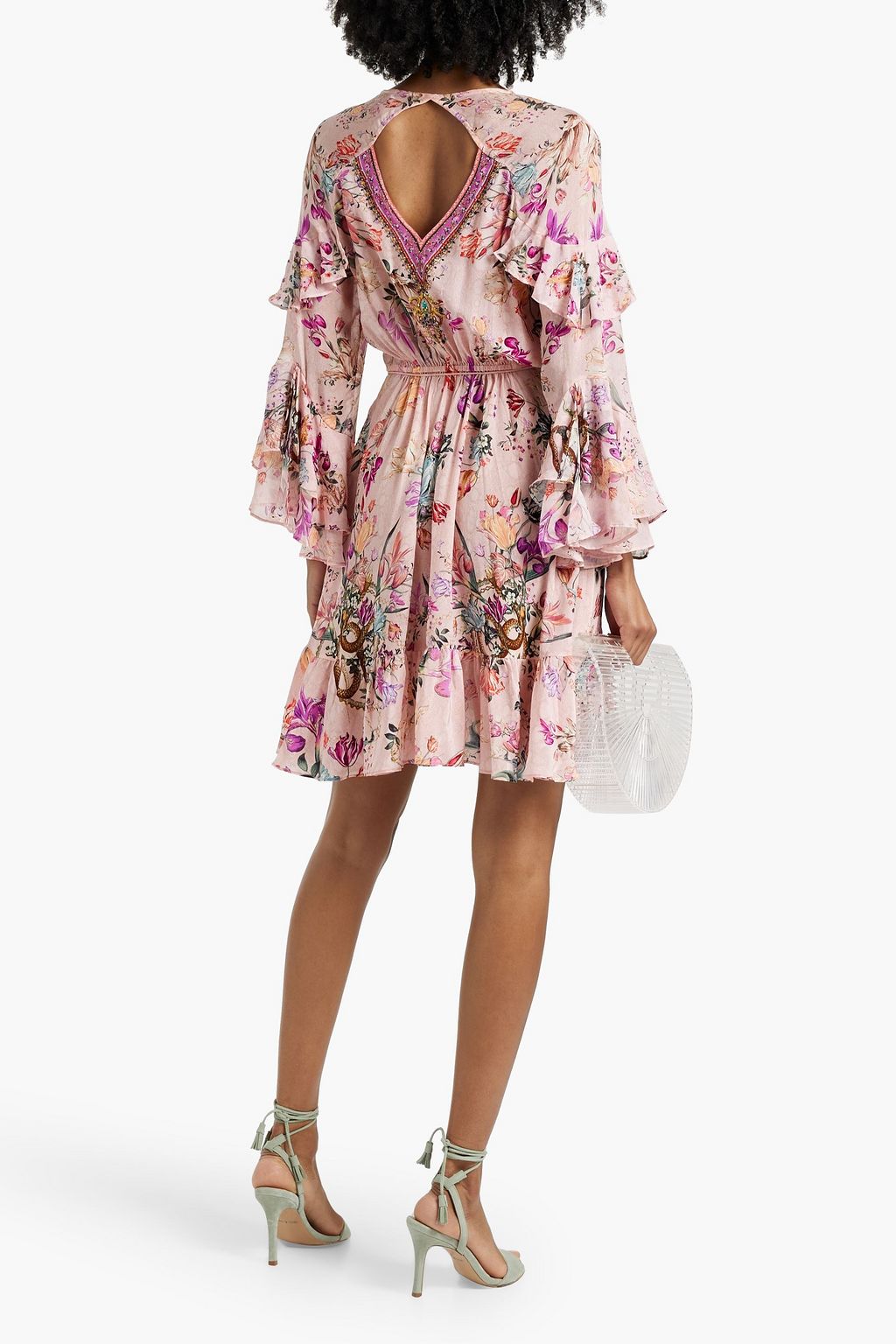 CAMILLA Cutout crystal-embellished silk crepe de chine mini wrap dress