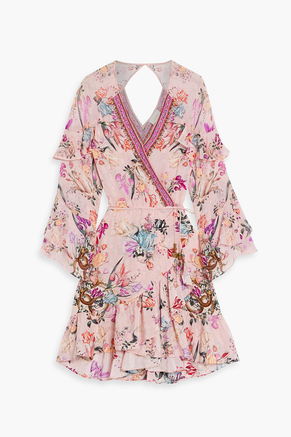 Camilla Cutout Crystal-embellished Silk Crepe De Chine Mini Wrap Dress In Baby Pink