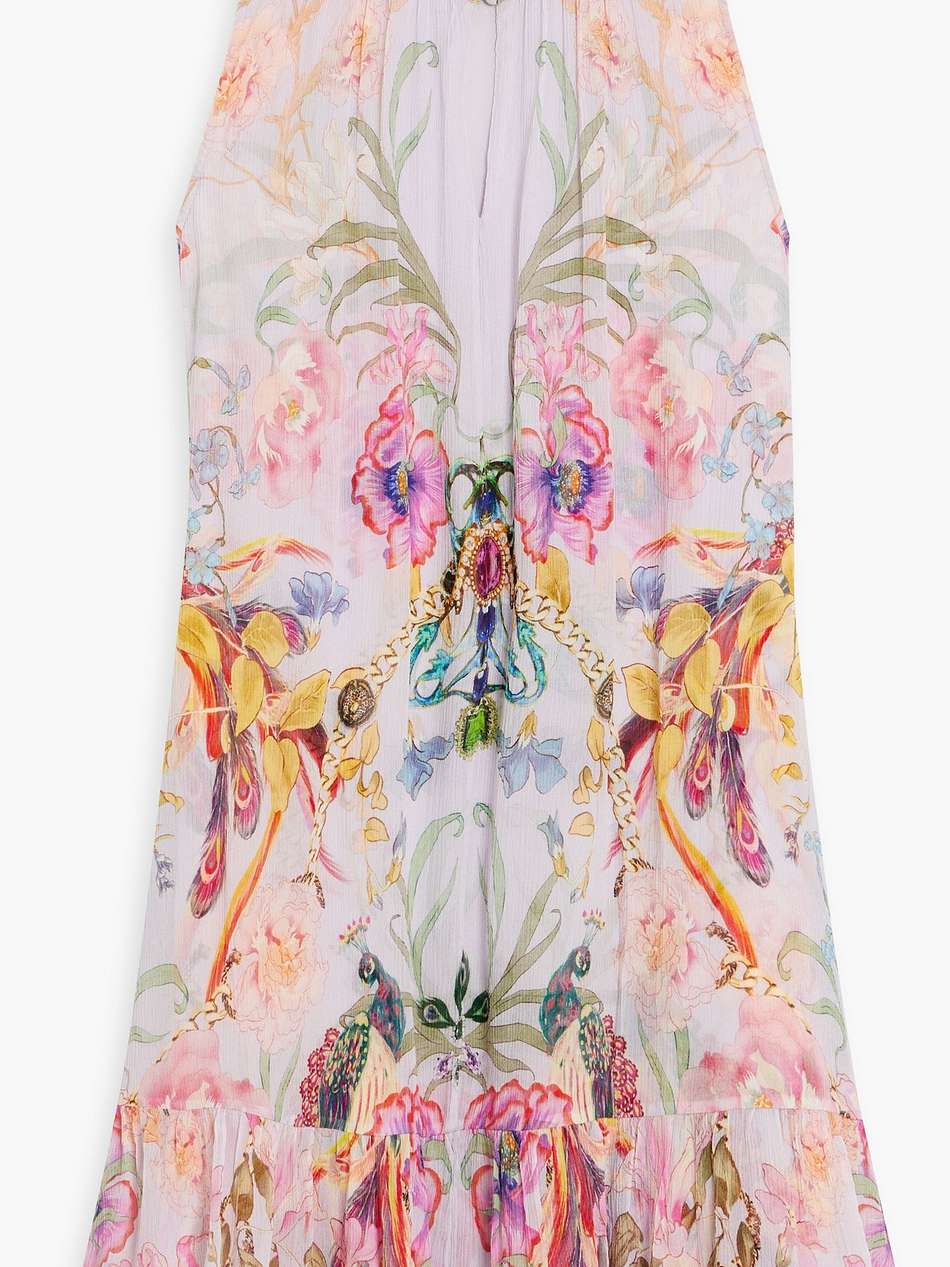 crystal-embellished printed silk-georgette mini dress