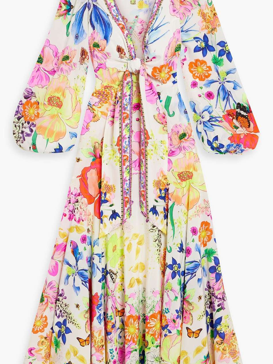 crystal-embellished printed silk crepe de chine maxi dress