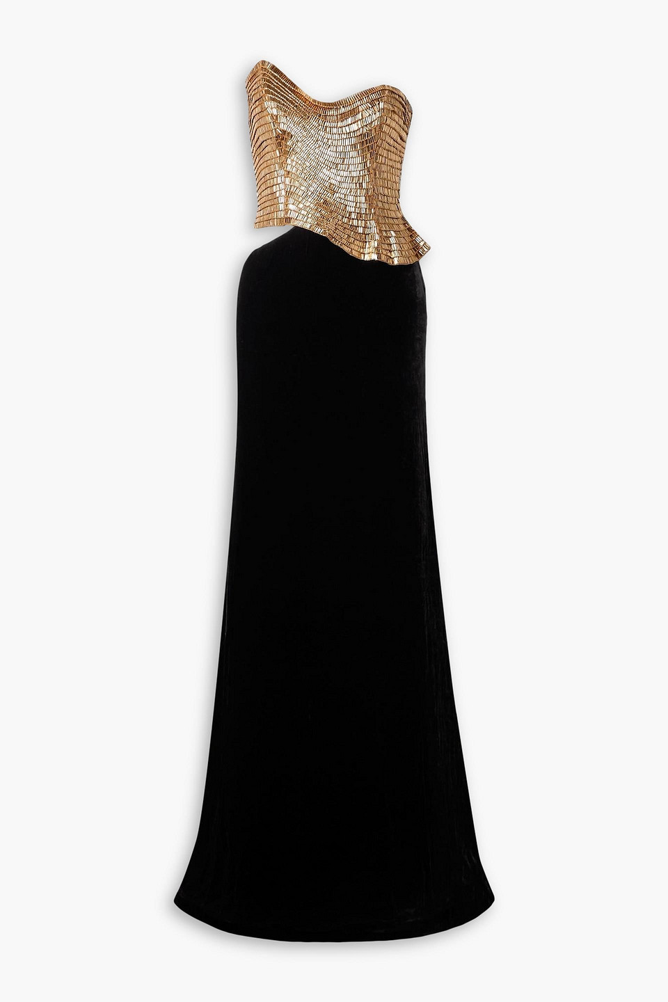 Naeem Khan Strapless Cutout Crystal-embellished Tulle And Velvet Gown In Gold