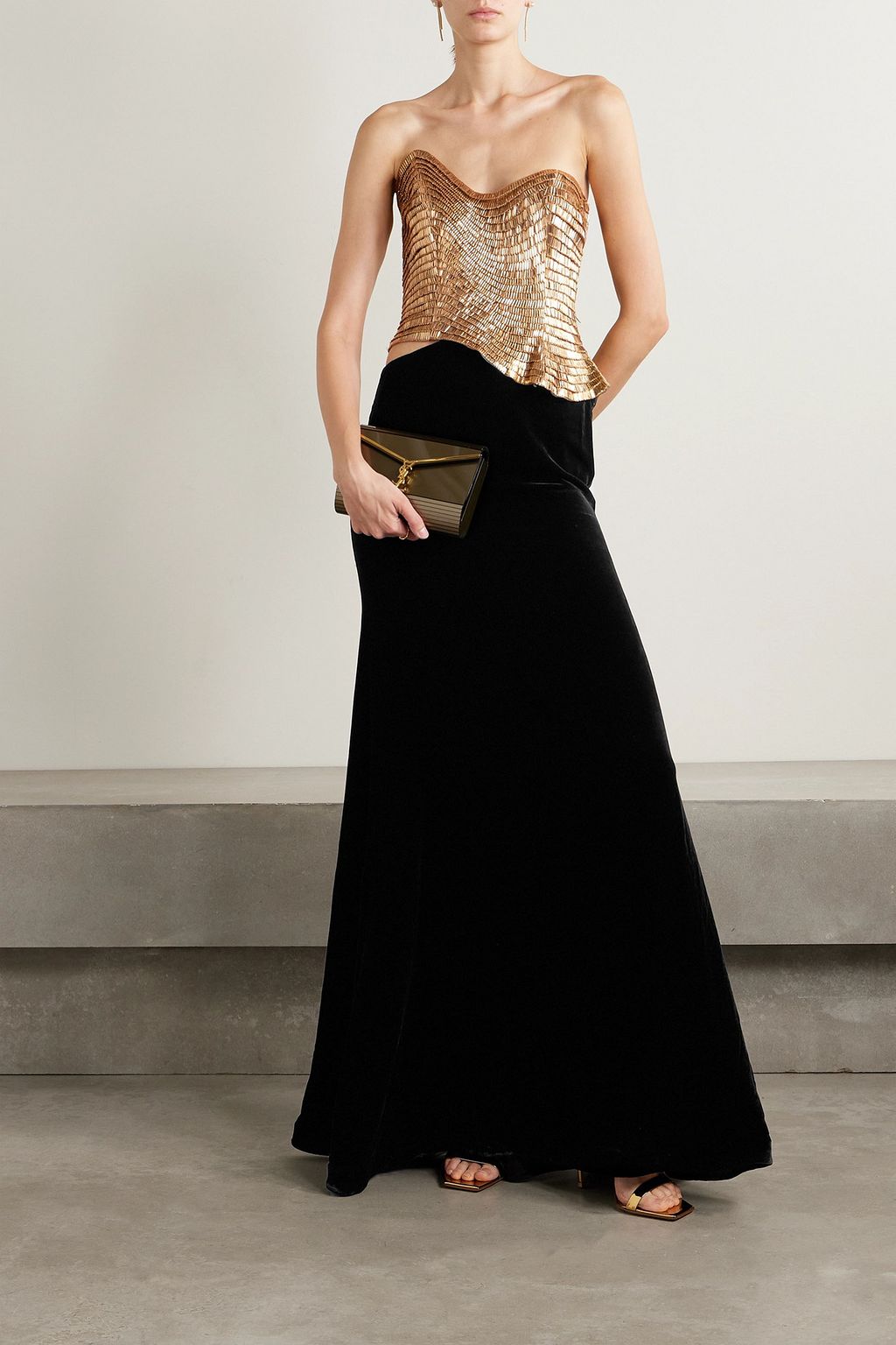 NAEEM KHAN Strapless cutout crystal-embellished tulle and velvet gown