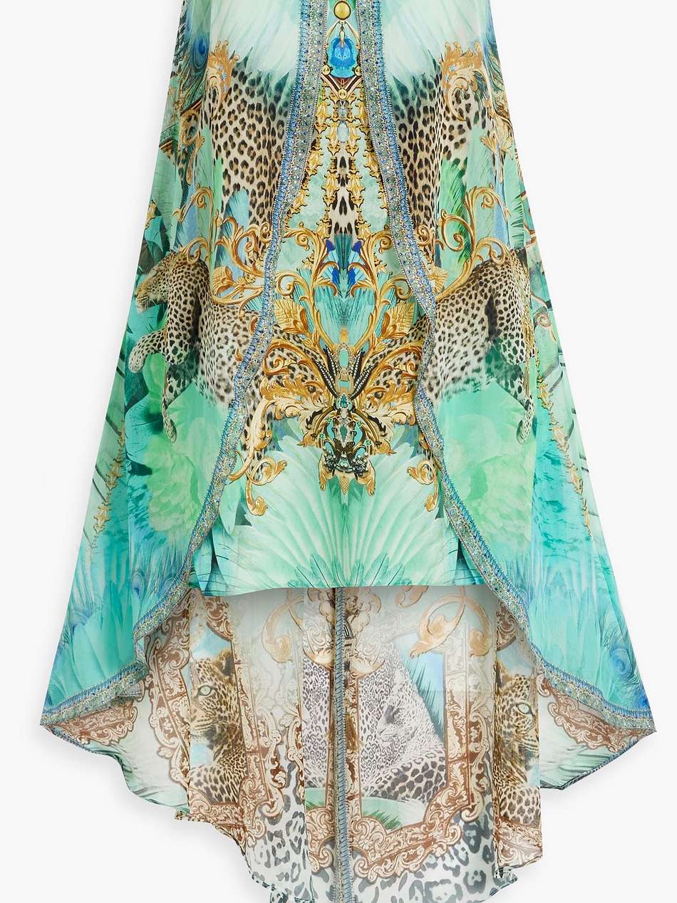 strapless printed silk crepe de chine mini dress