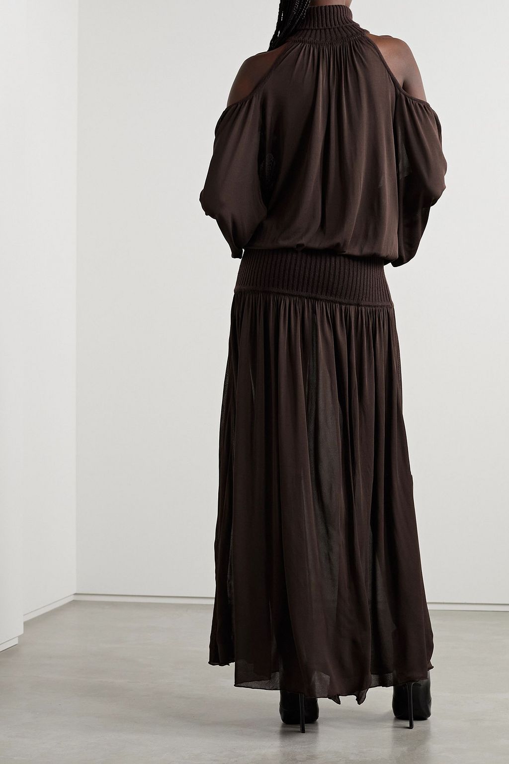 MICHAEL KORS COLLECTION Cold-shoulder ribbed-knit and jersey turtleneck maxi dress