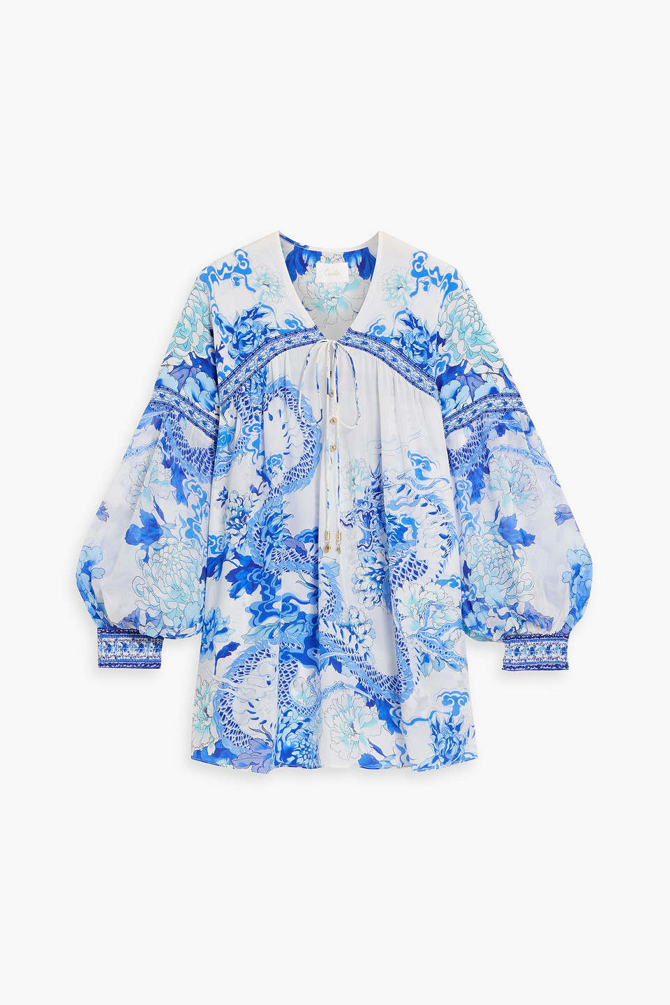 Camilla Crystal-embellished Printed Silk Crepe De Chine Blouse In Blue