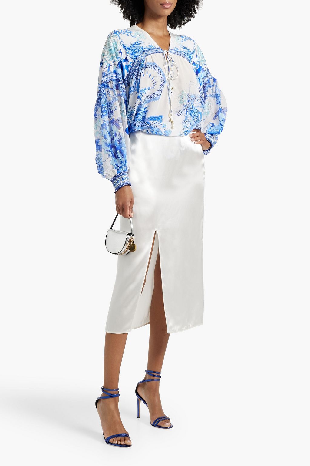 CAMILLA Crystal-embellished printed silk crepe de chine blouse