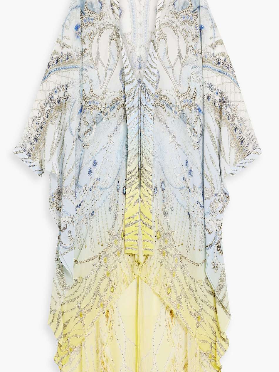 crystal-embellished printed silk crepe de chine coverup