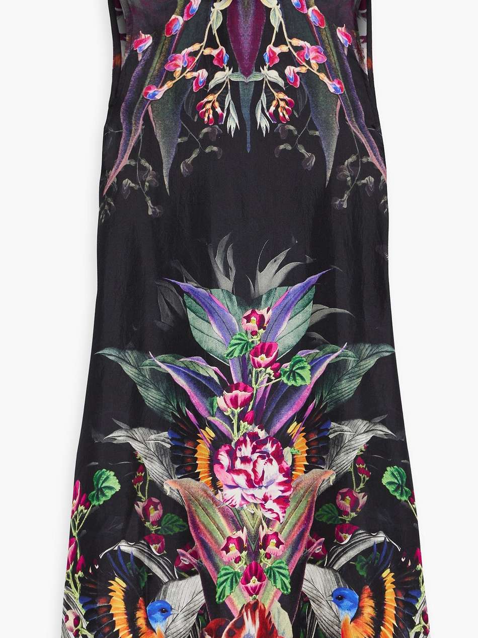 crystal-embellished floral-print silk-satin mini dress