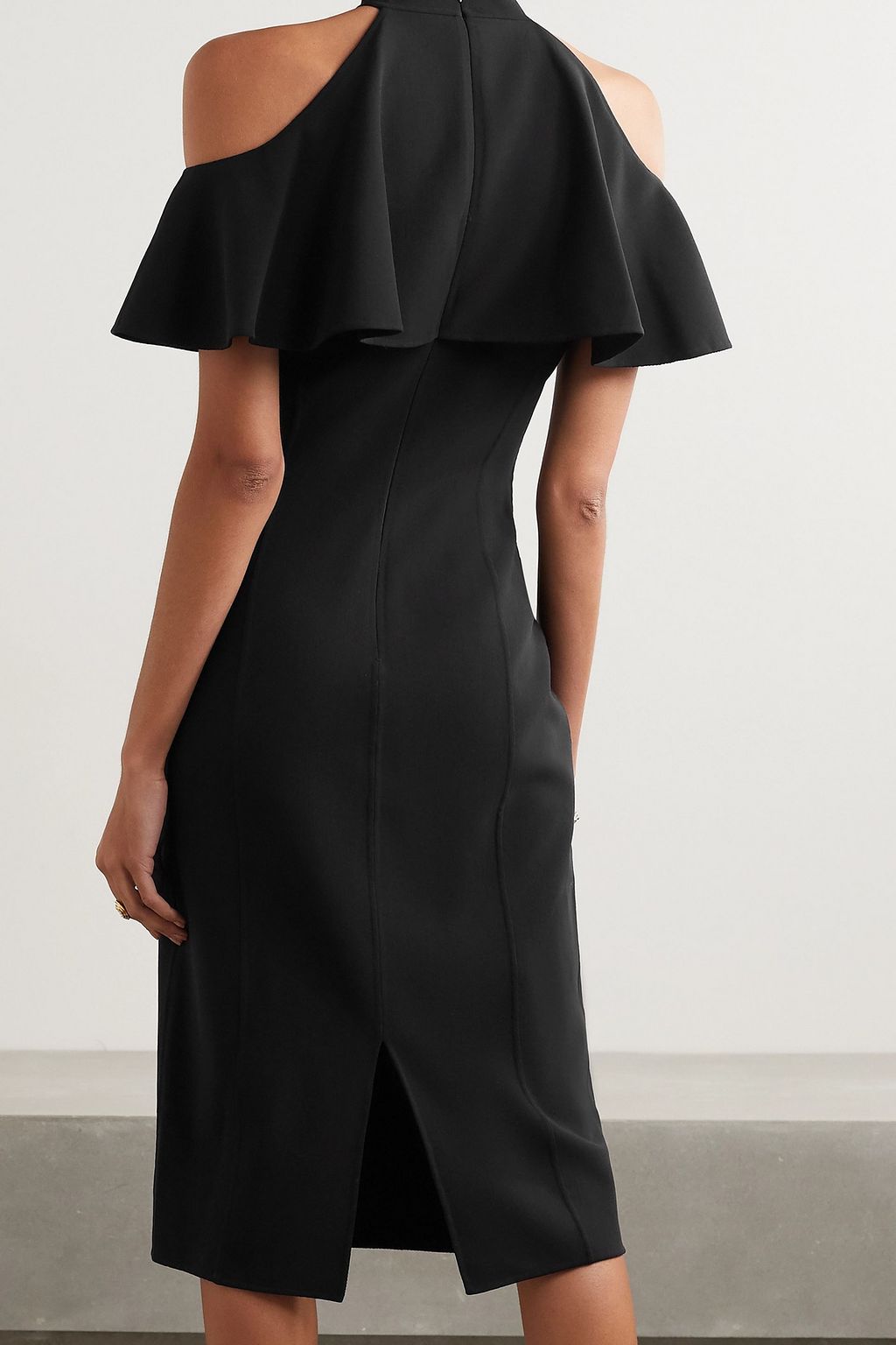 MICHAEL KORS COLLECTION Cold-shoulder ruffled stretch-wool midi dress