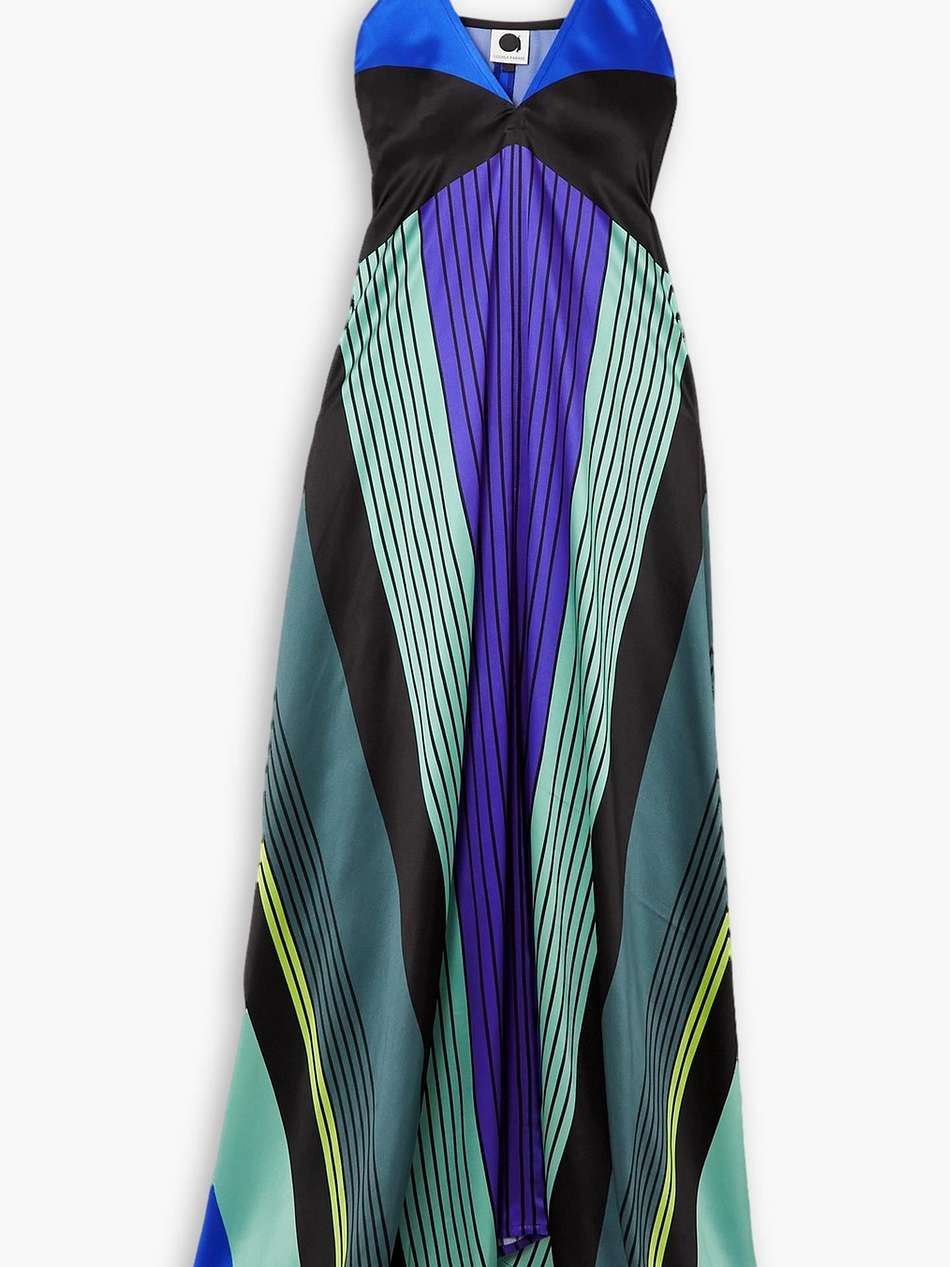 joan poiret tie-detailed printed silk-satin maxi dress