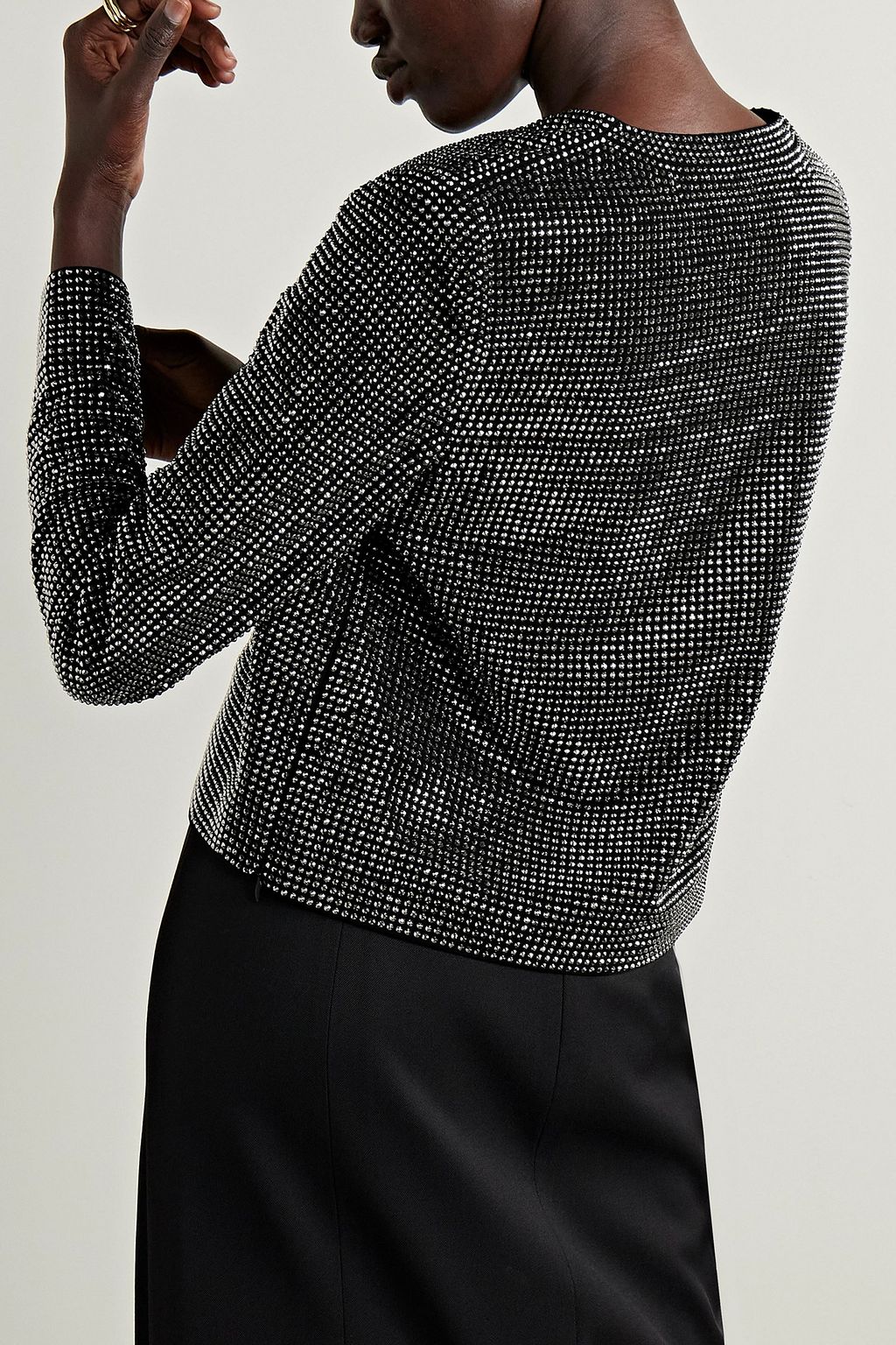 ROLAND MOURET Crystal-embellished crepe top