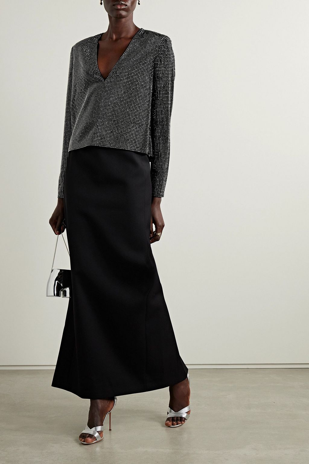 ROLAND MOURET Crystal-embellished crepe top