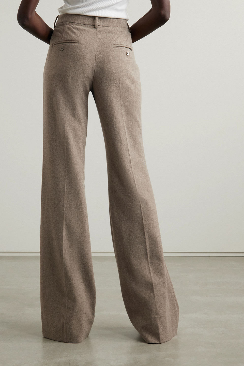 Michael Kors Haylee Wool-blend Flannel Flared Pants In Taupe