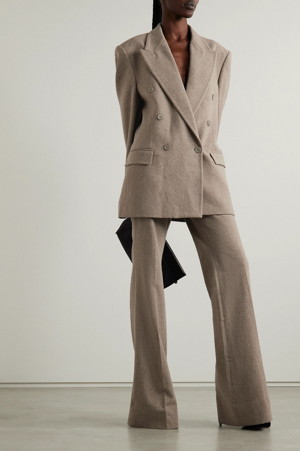 Michael Kors Haylee Wool-blend Flannel Flared Pants In Taupe