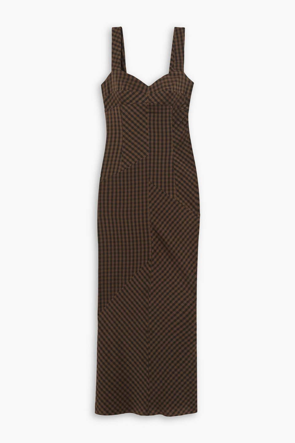 Cortana Justine Checked Paneled Stretch-silk Midi Dress In Brown