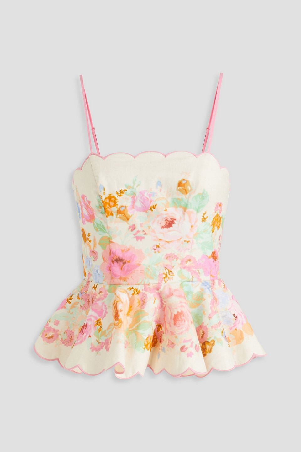 Zimmermann Floral-print Linen Peplum Top In Multi