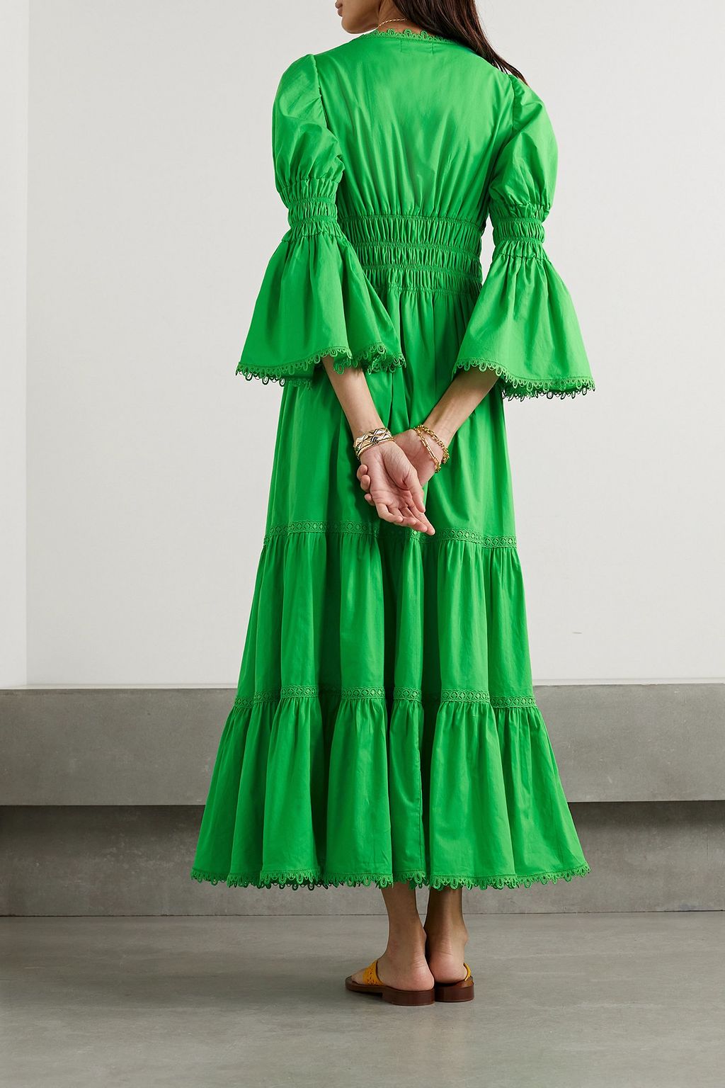 CHARO RUIZ IBIZA Lipa lace-trimmed shirred cotton-blend poplin maxi dress