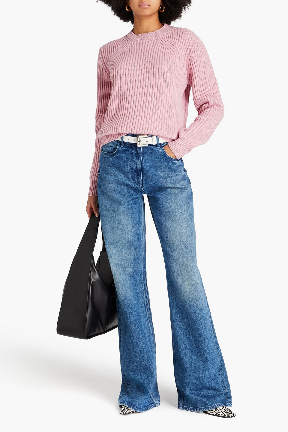 Shop Another Tomorrow Ribbed Cashmere And Wool-blend Sweater In Baby Pink