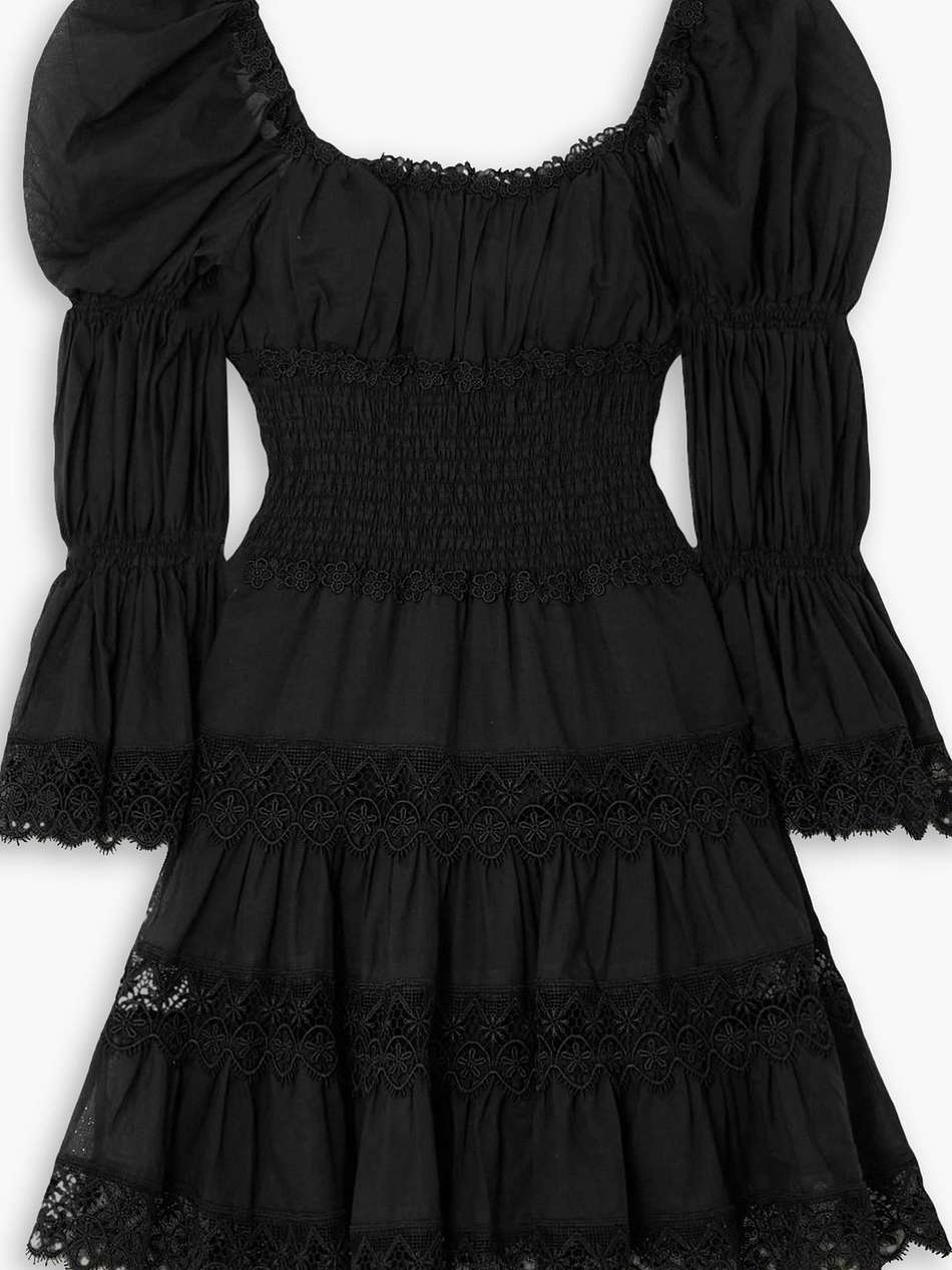 nadia shirred guipure lace-trimmed cotton-blend voile mini dress