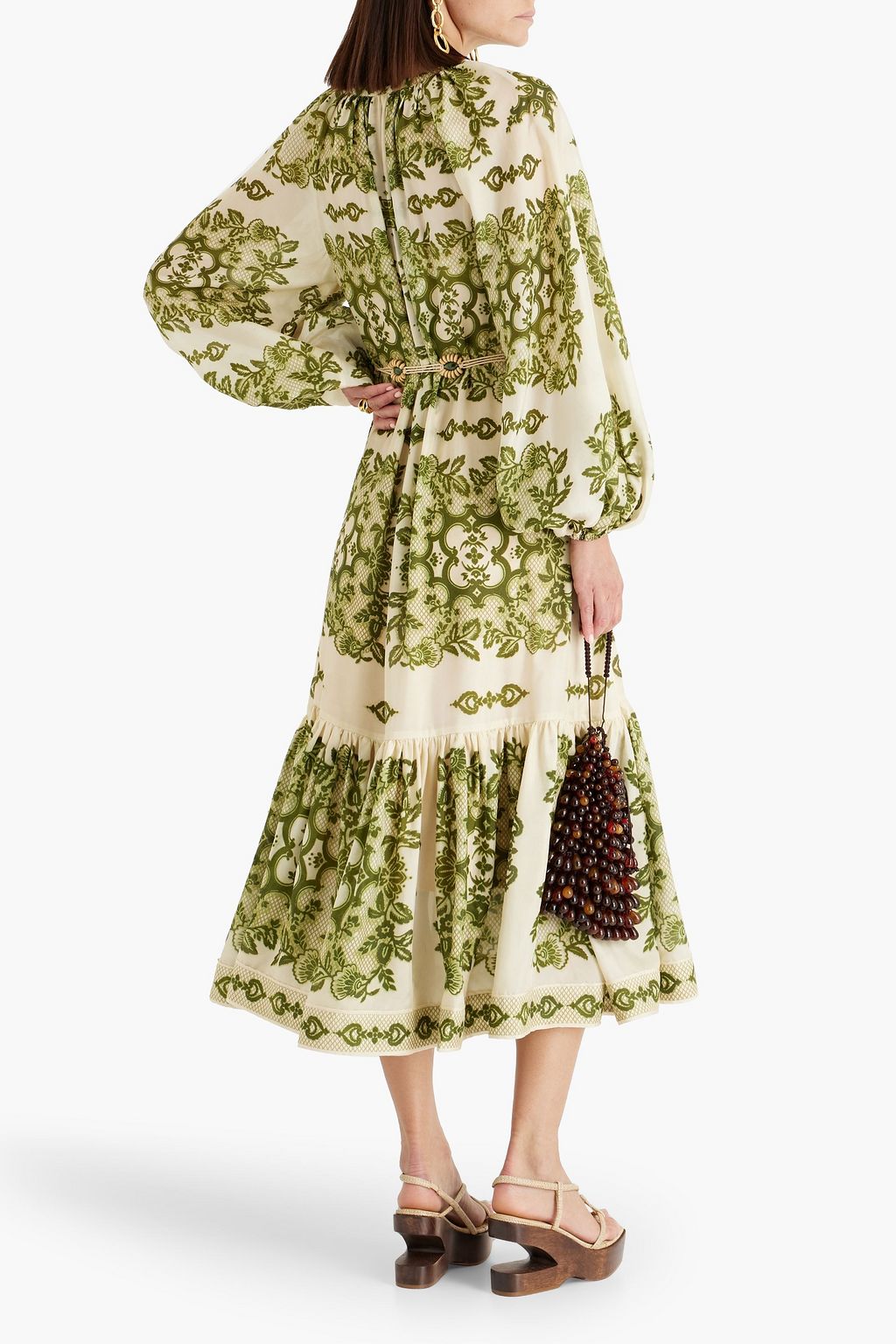 ZIMMERMANN シルクシフォン ミディワンピース ギャザー&プリント入り