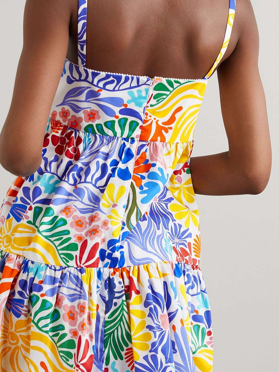 aree tiered printed cotton-poplin mini dress