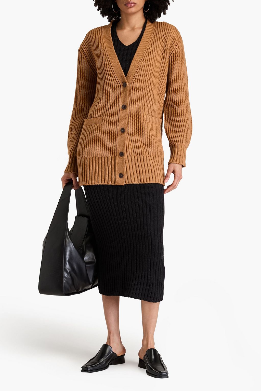 ANOTHER TOMORROW Ribbed cashmere and wool-blend cardigan