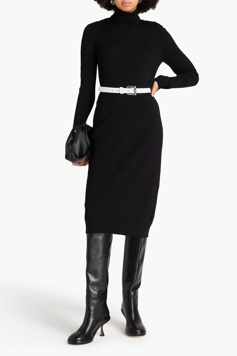  Another Tomorrow - Midikleid Aus Einer Gerippten Wollmischung - Schwarz - M 