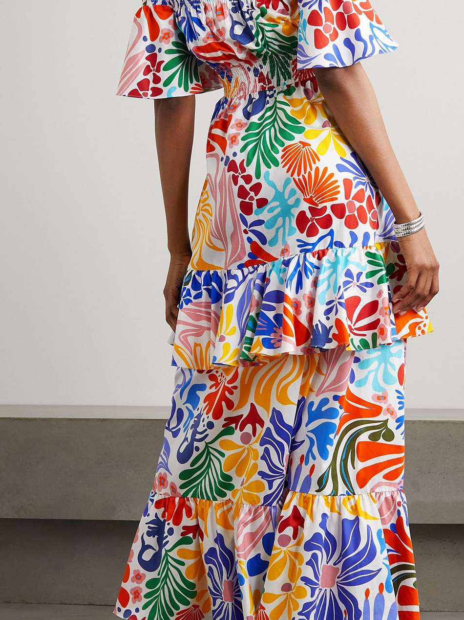 elena off-the-shoulder printed cotton-poplin maxi dress