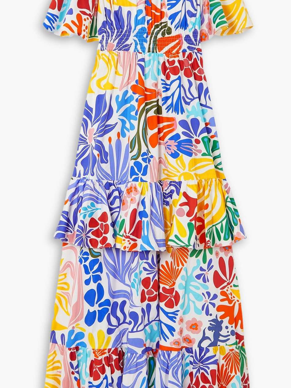 elena off-the-shoulder printed cotton-poplin maxi dress