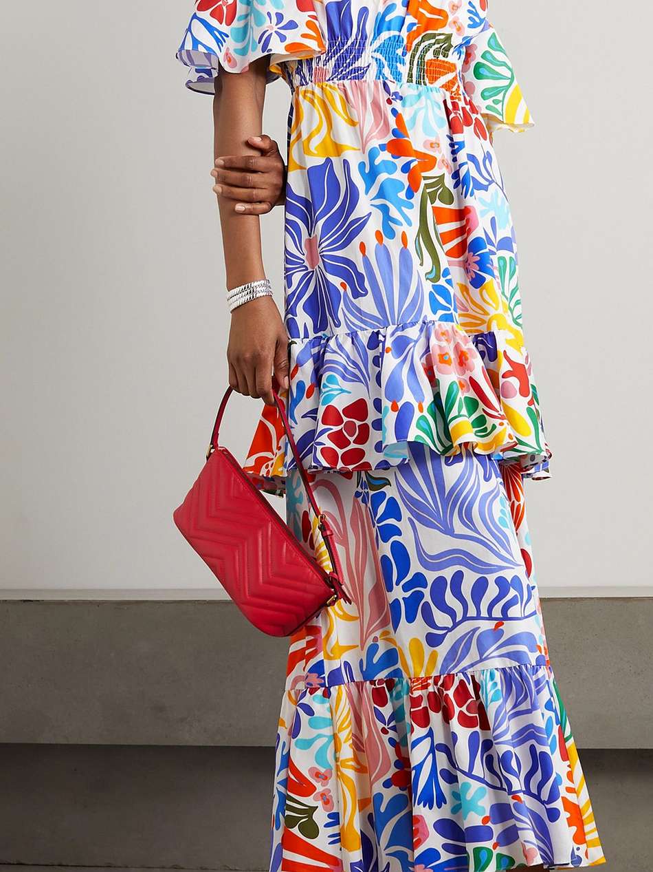 elena off-the-shoulder printed cotton-poplin maxi dress