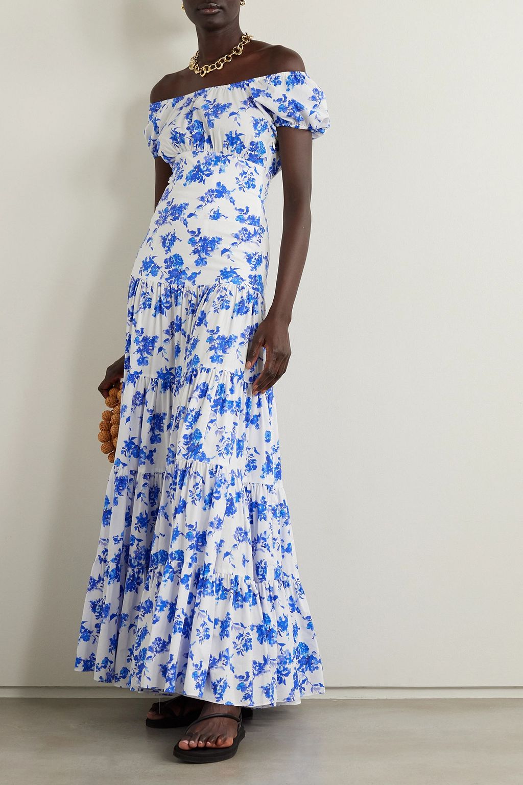 CAROLINE CONSTAS Larissa tiered floral-print cotton-blend poplin maxi dress