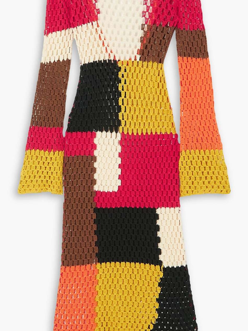 anna fringed patchwork crocheted cotton midi dress