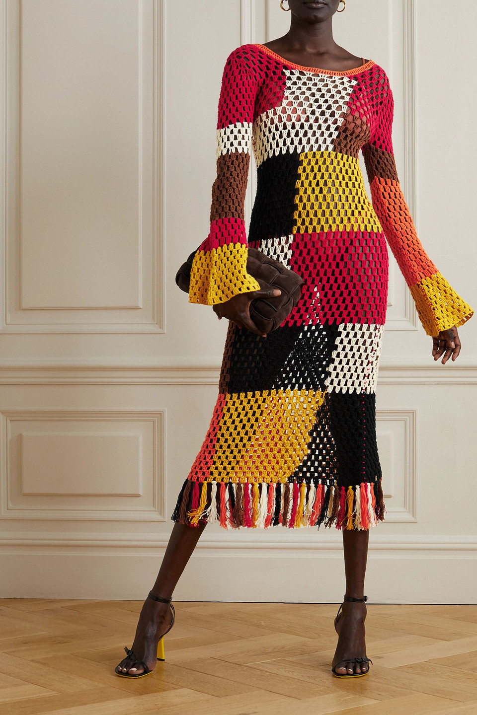  Dodo Bar Or - Anna Midikleid Aus Gehäkelter Baumwolle Mit Troddeln In Patchwork-optik - Bunt - It 40 