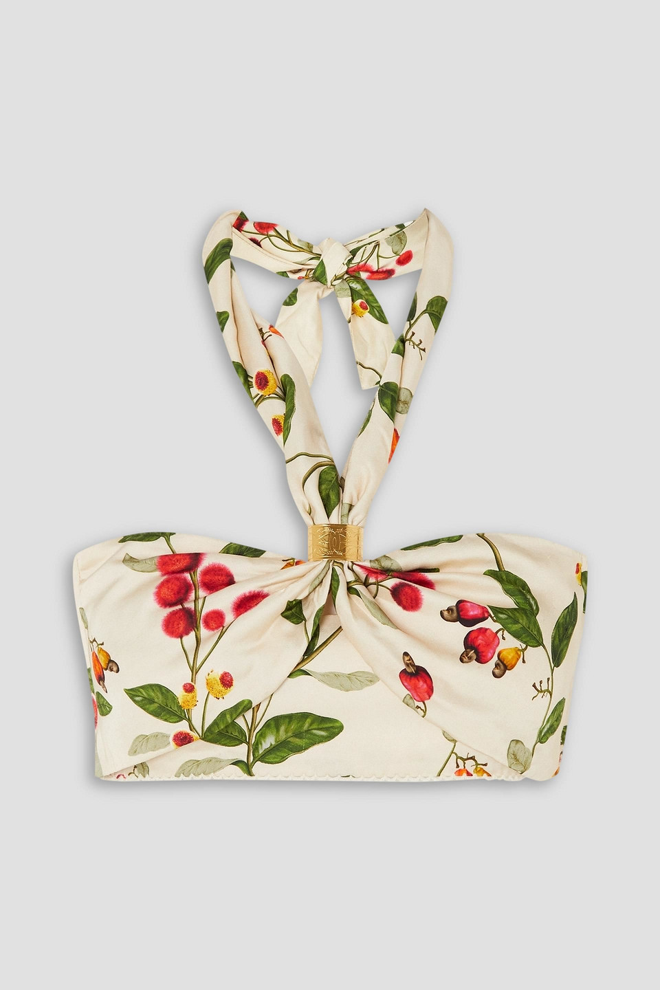 Agua By Agua Bendita Mulato Cropped Printed Voile Halterneck Top In Ecru