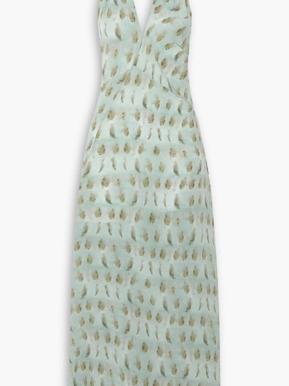 mena open-back printed silk halterneck maxi dress
