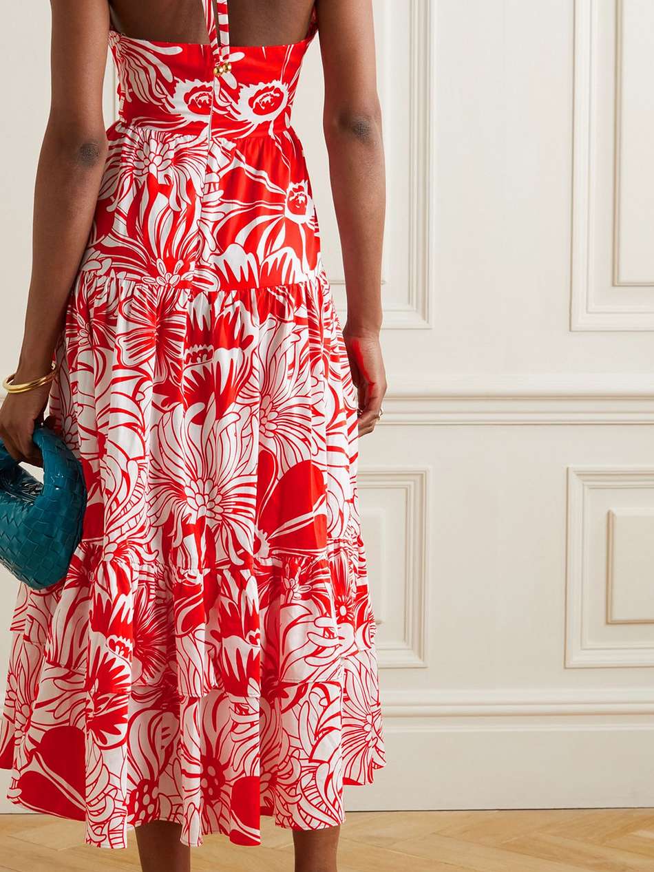 marley tiered floral-print cotton-poplin halterneck midi dress