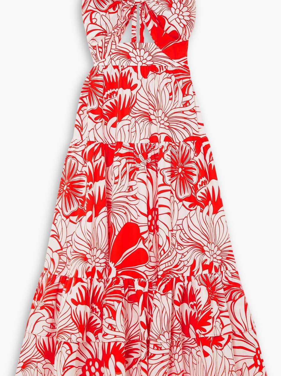 marley tiered floral-print cotton-poplin halterneck midi dress