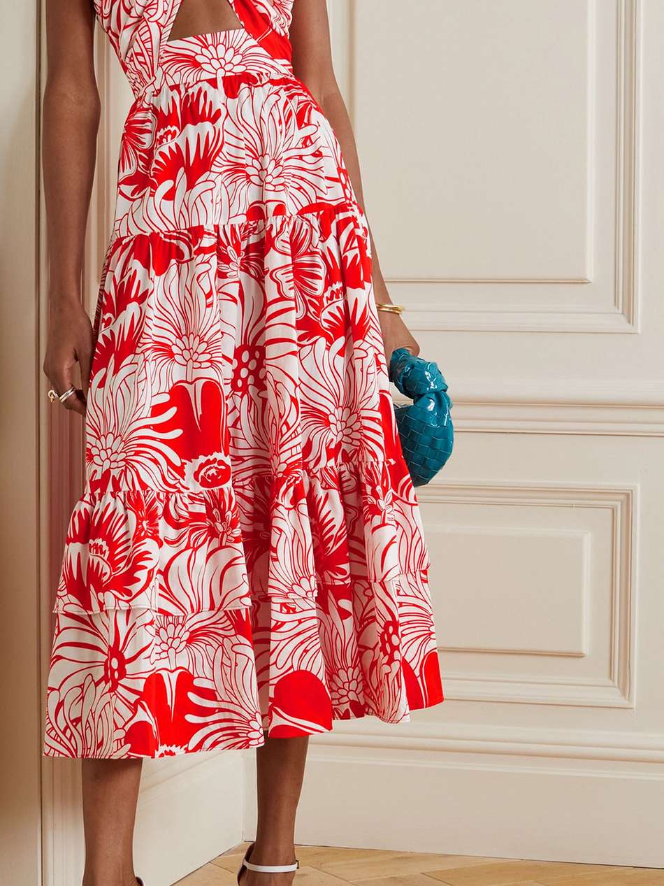marley tiered floral-print cotton-poplin halterneck midi dress