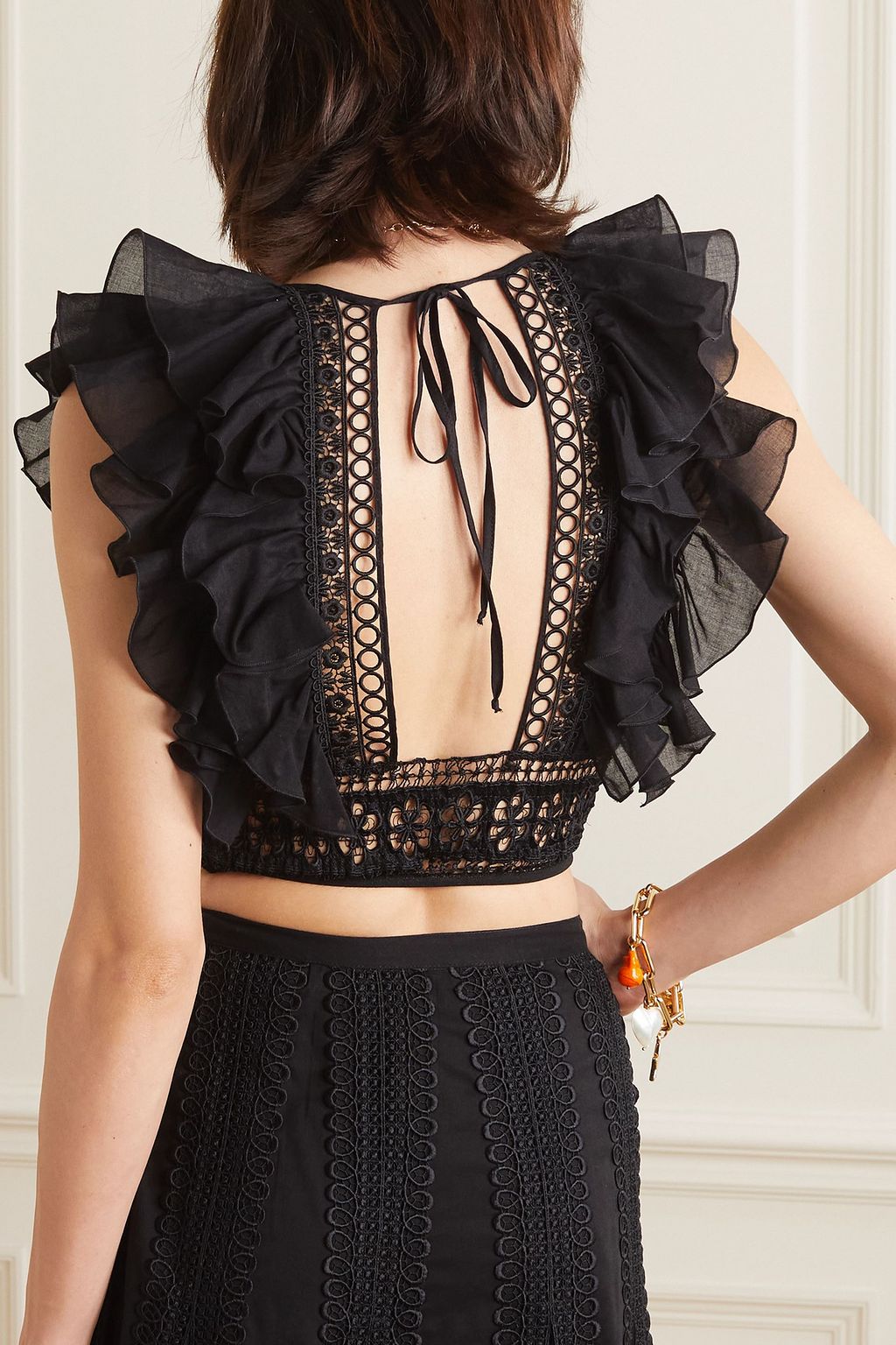 CHARO RUIZ IBIZA Nico cropped open-back broderie anglaise cotton-blend top