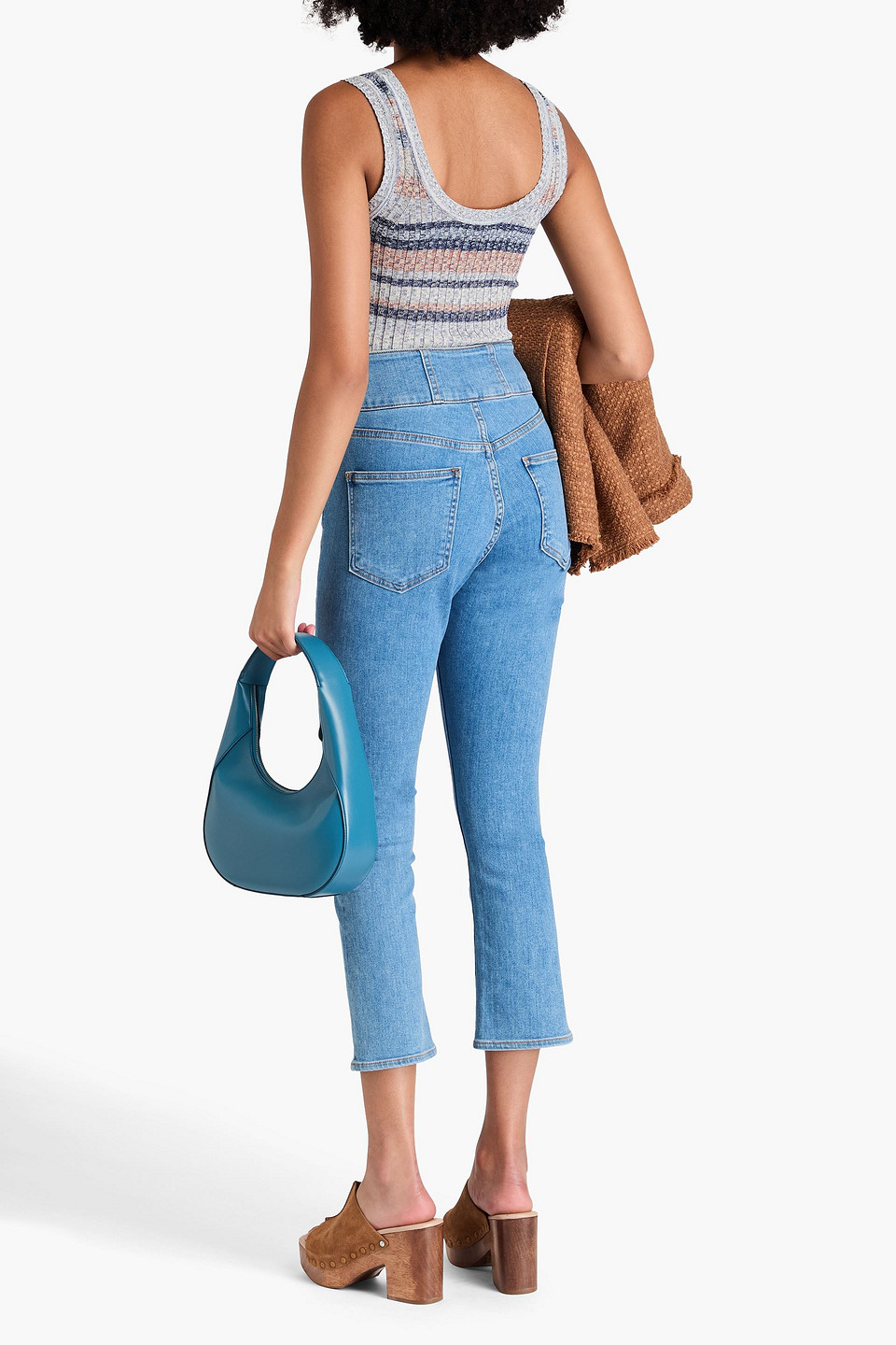 Veronica Beard Carly Cropped High-rise Kick-flare Jeans In Light Denim