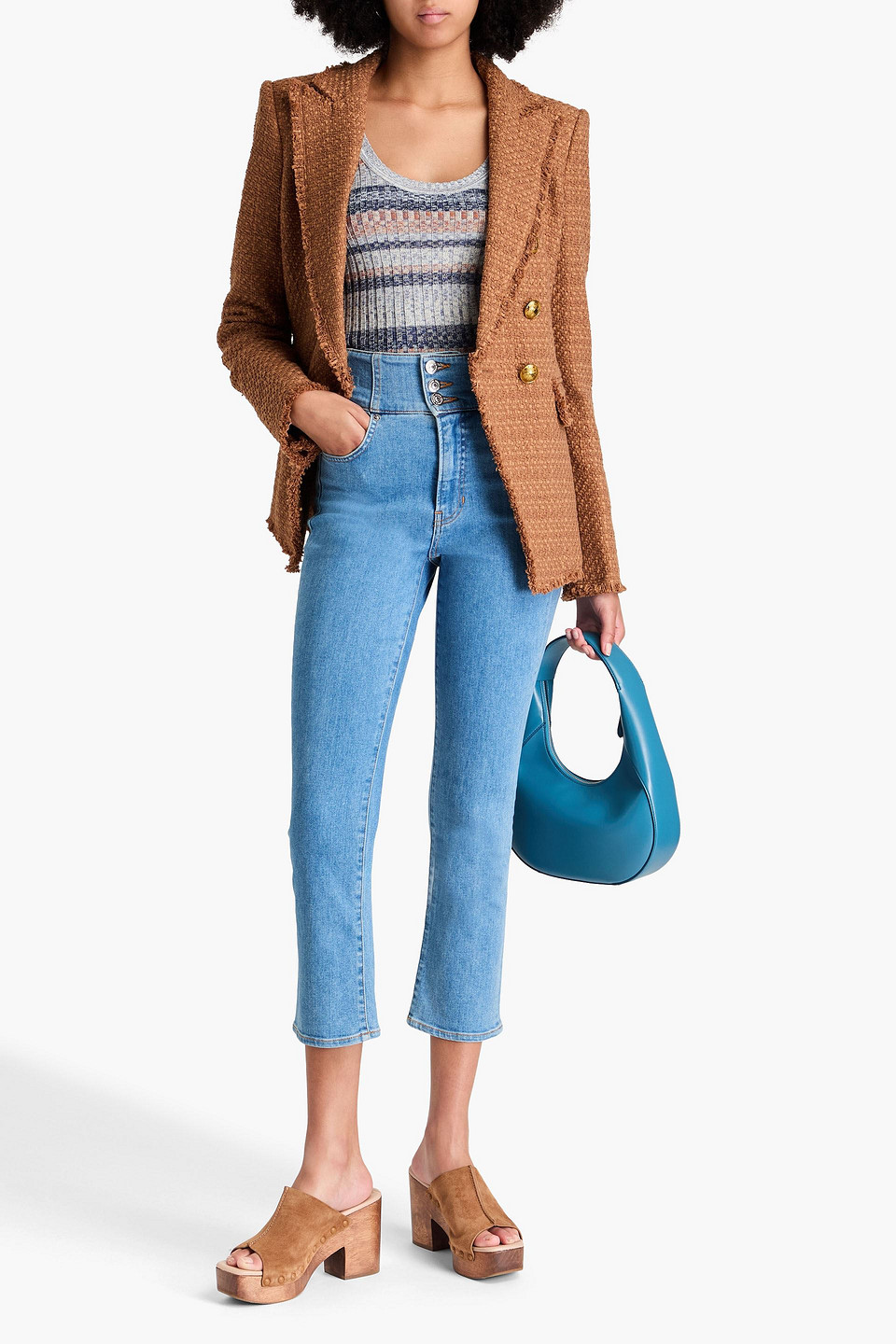 Veronica Beard Carly Cropped High-rise Kick-flare Jeans In Light Denim
