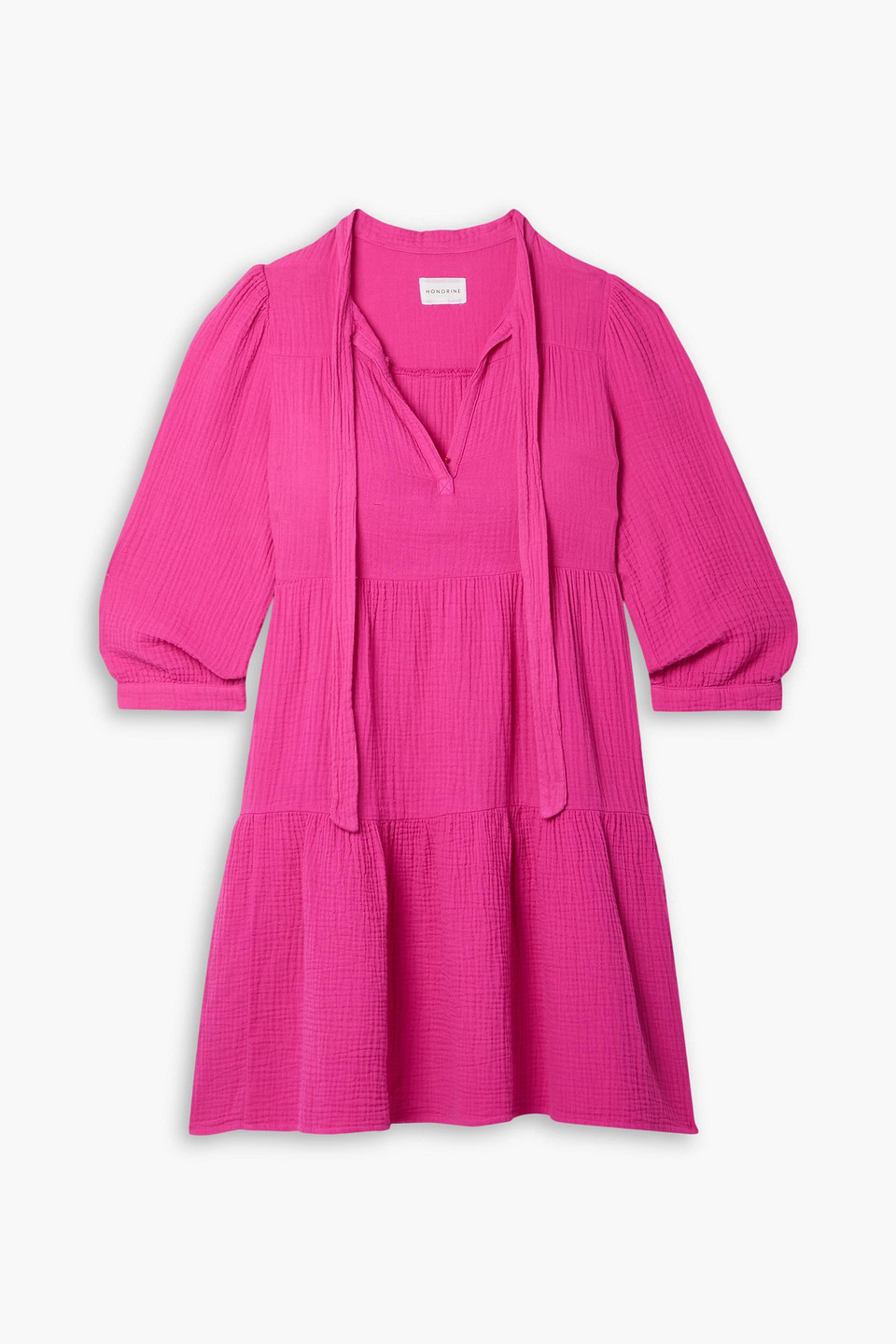 Honorine Giselle Tiered Cotton-gauze Mini Dress In Fuchsia