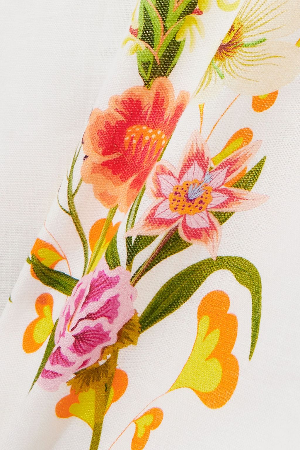 BORGO DE NOR فستان Camilla متوسط الطول من مزيج الكتّان والقطن بطبعة الأزهار مع حزام